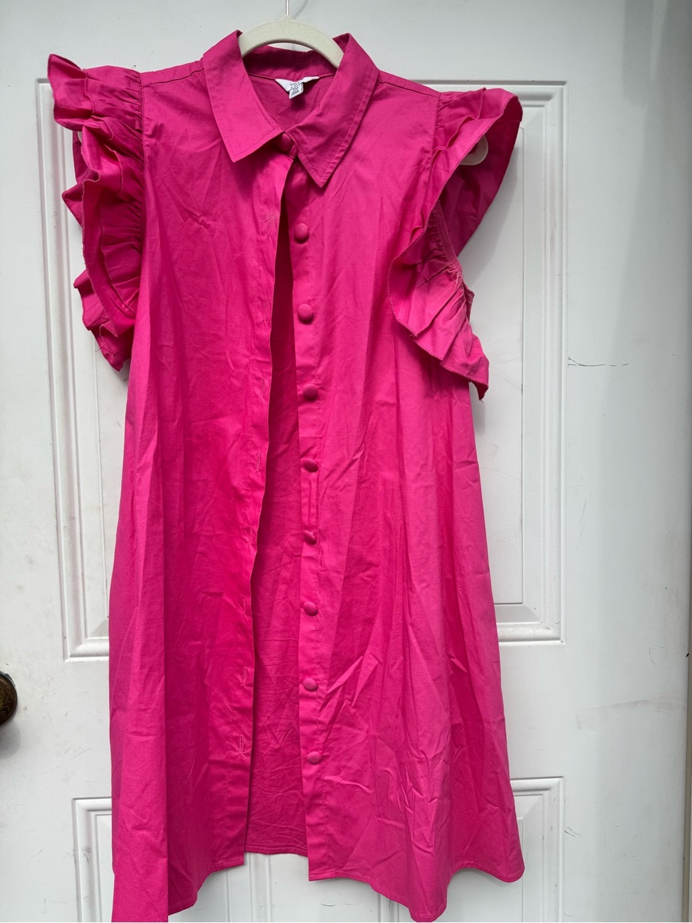 Women’s Pink Ruffle Sleeve Button-Front Dress